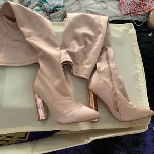 Satin Champagne over the knee/ Knee High Heeled Boots